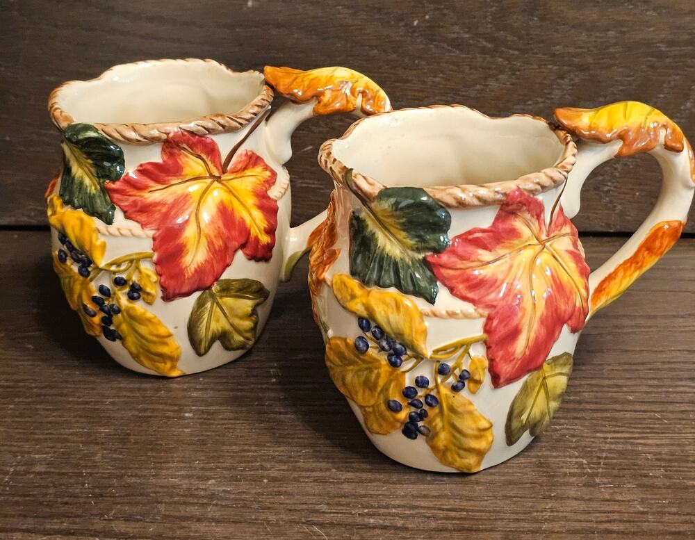 VTG BICO Leaves Autumn Fall Colors Set of 2 Coffee Mugs